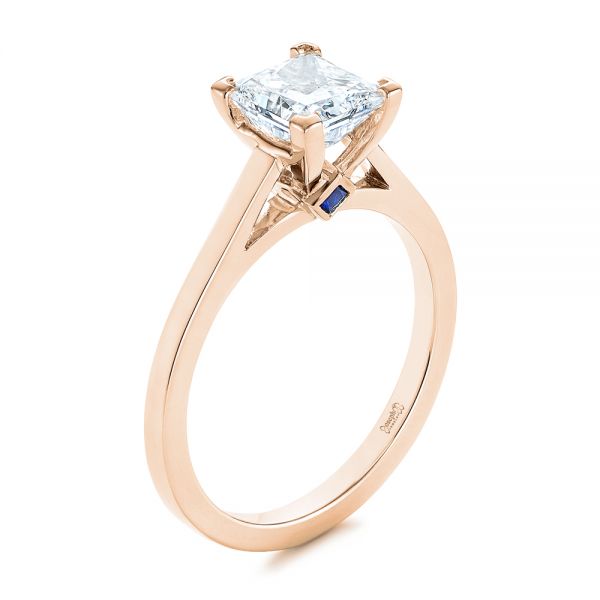 14k Rose Gold 14k Rose Gold Peekaboo Blue Sapphire And Diamond Solitaire Engagement Ring - Three-Quarter View - 105718