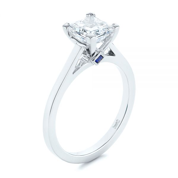 18k White Gold 18k White Gold Peekaboo Blue Sapphire And Diamond Solitaire Engagement Ring - Three-Quarter View -  105718