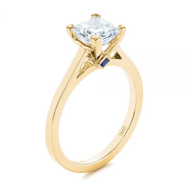 18k Yellow Gold 18k Yellow Gold Peekaboo Blue Sapphire And Diamond Solitaire Engagement Ring - Three-Quarter View -  105718