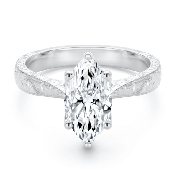 14k White Gold 14k White Gold Petal Basket Marquise Diamond Engagement Ring - Flat View -  108334 - Thumbnail