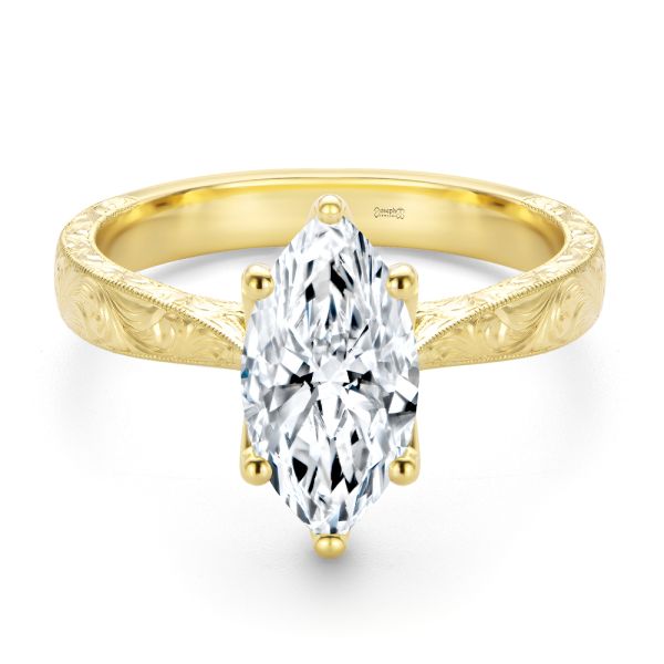 14k Yellow Gold Petal Basket Marquise Diamond Engagement Ring - Flat View -  108334 - Thumbnail