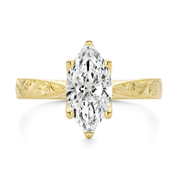 14k Yellow Gold Petal Basket Marquise Diamond Engagement Ring - Top View -  108334 - Thumbnail