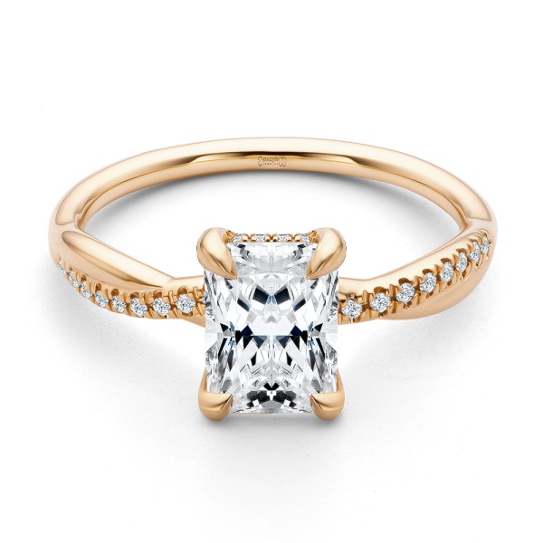14k Rose Gold 14k Rose Gold Petite Twist Radiant Cut Engagement Ring - Flat View - 107890