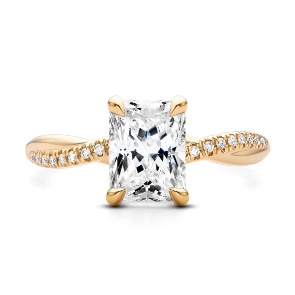14k Rose Gold 14k Rose Gold Petite Twist Radiant Cut Engagement Ring - Top View - 107890