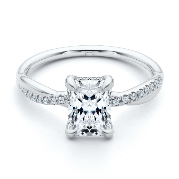 18k White Gold 18k White Gold Petite Twist Radiant Cut Engagement Ring - Flat View - 107890