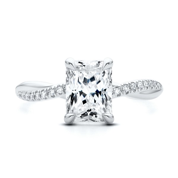 18k White Gold 18k White Gold Petite Twist Radiant Cut Engagement Ring - Top View - 107890