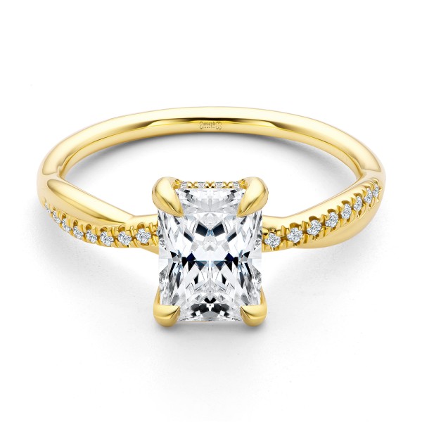 14k Yellow Gold Petite Twist Radiant Cut Engagement Ring - Flat View - 107890