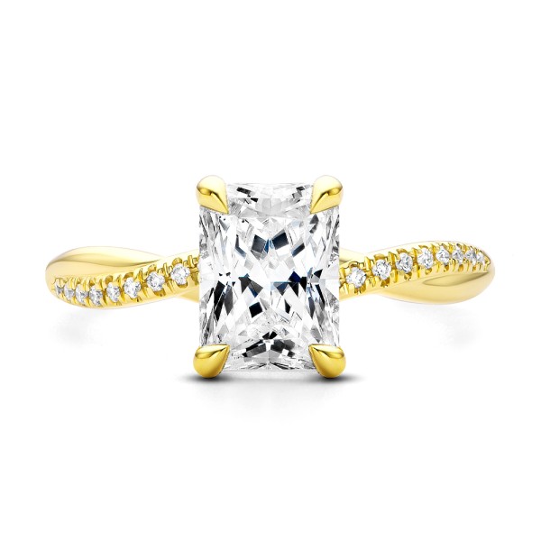 14k Yellow Gold Petite Twist Radiant Cut Engagement Ring - Top View - 107890