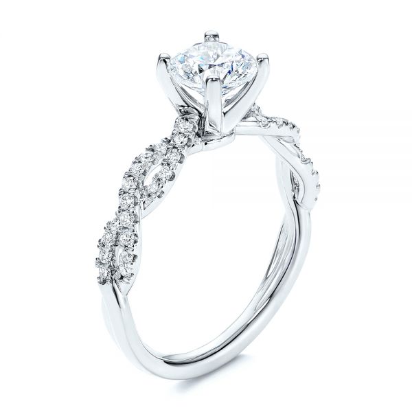  14K Gold Petite Twist Shank Diamond Engagement Ring - Three-Quarter View -  106191