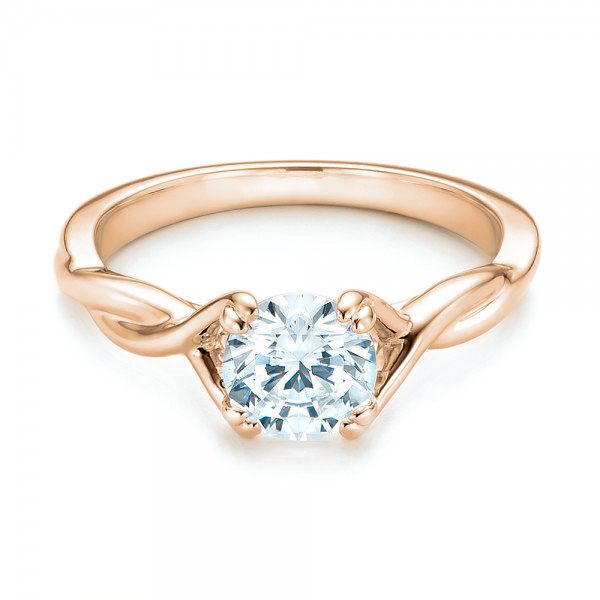 14k Rose Gold 14k Rose Gold Petite Twist Solitaire Engagement Ring - Flat View -  102702