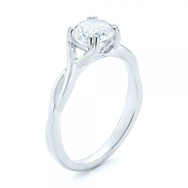 18k White Gold 18k White Gold Petite Twist Solitaire Engagement Ring - Three-Quarter View -  102702