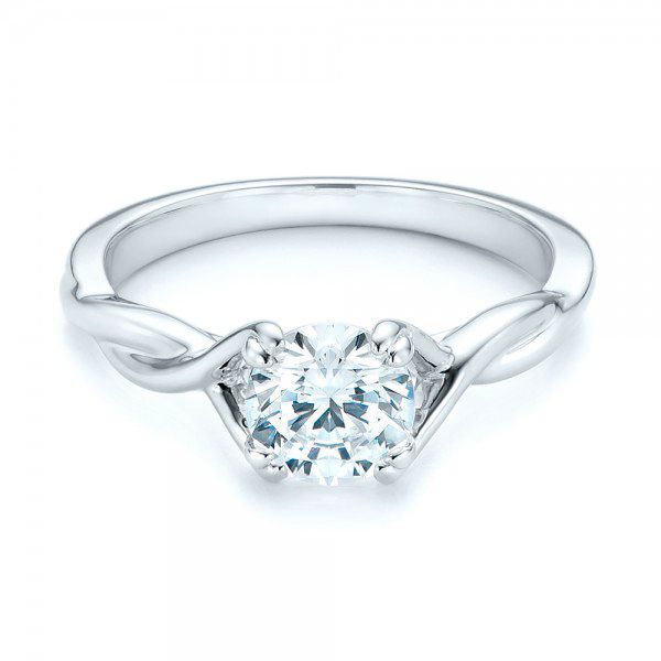 14k White Gold Petite Twist Solitaire Engagement Ring - Flat View - 102702