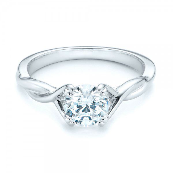 18k White Gold 18k White Gold Petite Twist Solitaire Engagement Ring - Flat View -  102702