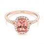 18k Rose Gold 18k Rose Gold Pink Champagne Sapphire And Diamond Halo Engagement Ring - Flat View -  104657 - Thumbnail