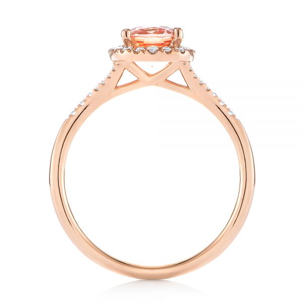 18k Rose Gold 18k Rose Gold Pink Champagne Sapphire And Diamond Halo Engagement Ring - Front View -  104657