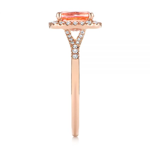 14k Rose Gold Pink Champagne Sapphire And Diamond Halo Engagement Ring - Side View -  104657