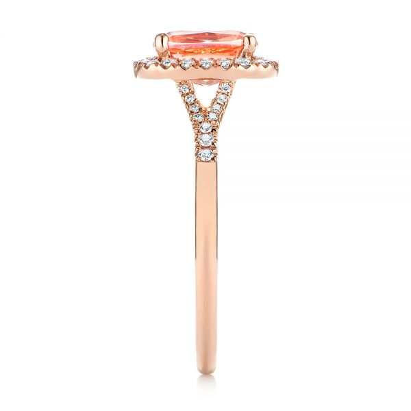 18k Rose Gold 18k Rose Gold Pink Champagne Sapphire And Diamond Halo Engagement Ring - Side View -  104657