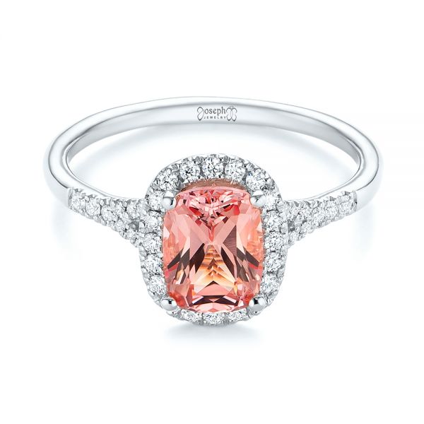18k White Gold 18k White Gold Pink Champagne Sapphire And Diamond Halo Engagement Ring - Flat View -  104657