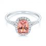 14k White Gold 14k White Gold Pink Champagne Sapphire And Diamond Halo Engagement Ring - Flat View -  104657 - Thumbnail
