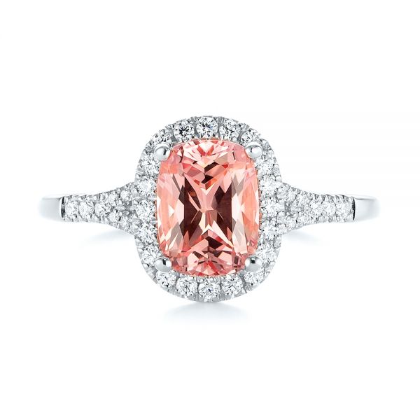 14k White Gold 14k White Gold Pink Champagne Sapphire And Diamond Halo Engagement Ring - Top View -  104657