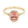 14k Yellow Gold 14k Yellow Gold Pink Champagne Sapphire And Diamond Halo Engagement Ring - Flat View -  104657 - Thumbnail