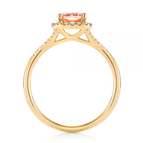 18k Yellow Gold 18k Yellow Gold Pink Champagne Sapphire And Diamond Halo Engagement Ring - Front View -  104657