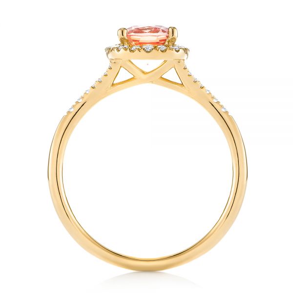 18k Yellow Gold 18k Yellow Gold Pink Champagne Sapphire And Diamond Halo Engagement Ring - Front View - 104657