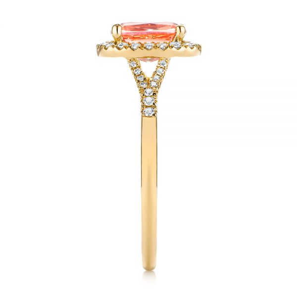 18k Yellow Gold 18k Yellow Gold Pink Champagne Sapphire And Diamond Halo Engagement Ring - Side View -  104657