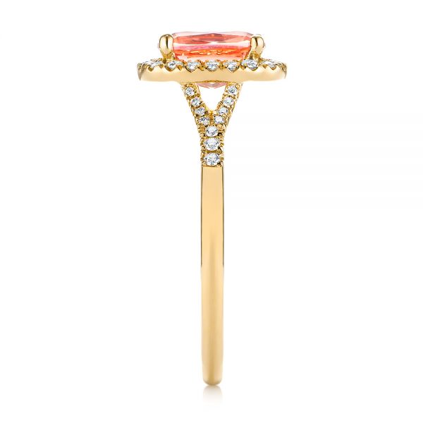 18k Yellow Gold 18k Yellow Gold Pink Champagne Sapphire And Diamond Halo Engagement Ring - Side View - 104657