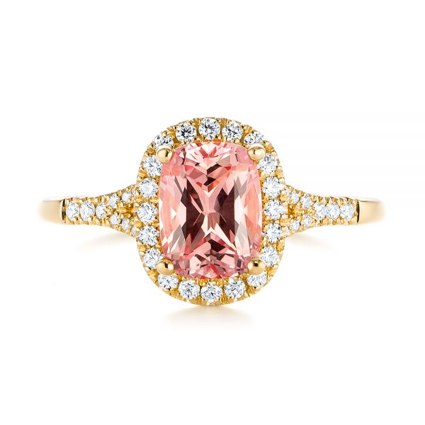 14k Yellow Gold 14k Yellow Gold Pink Champagne Sapphire And Diamond Halo Engagement Ring - Top View -  104657