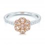 Pink Diamond Flower Engagement Ring - Flat View -  101952 - Thumbnail