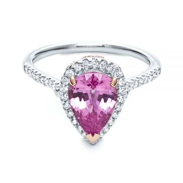 18k White Gold And 18K Gold Pink Sapphire And Diamond Two-tone Engagement Ring - Flat View - 205