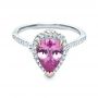 18k White Gold And 18K Gold Pink Sapphire And Diamond Two-tone Engagement Ring - Flat View -  205 - Thumbnail