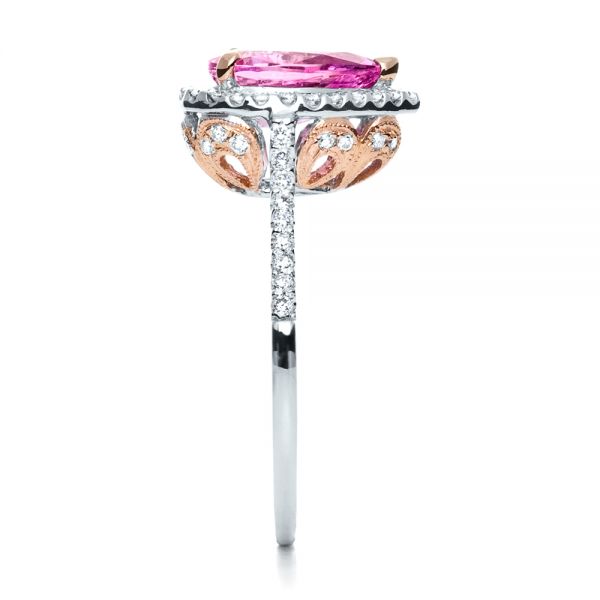 18k White Gold And 18K Gold Pink Sapphire And Diamond Two-tone Engagement Ring - Side View -  205