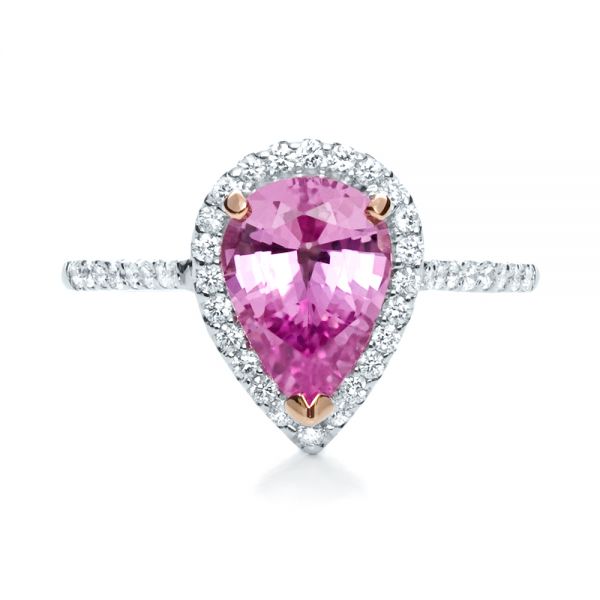 18k White Gold And 18K Gold Pink Sapphire And Diamond Two-tone Engagement Ring - Top View - 205