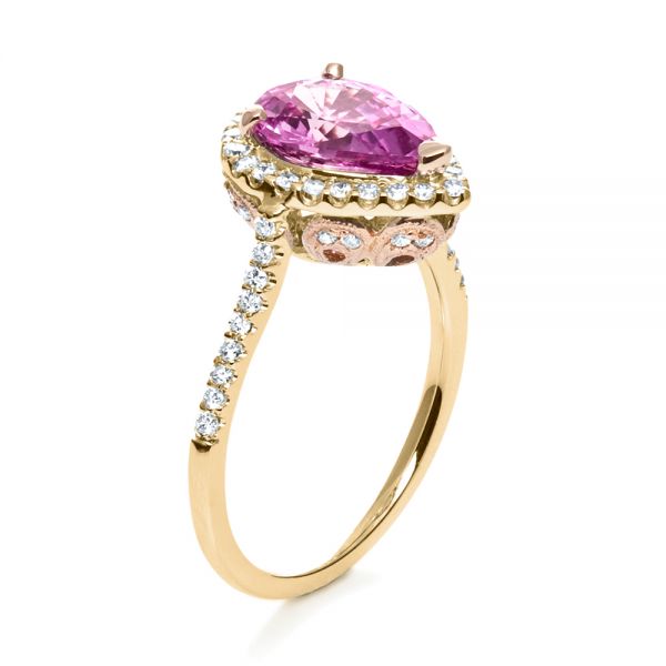 14k Yellow Gold And Platinum 14k Yellow Gold And Platinum Pink Sapphire And Diamond Two-tone Engagement Ring - Three-Quarter View -  205