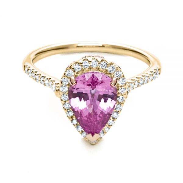 18k Yellow Gold And Platinum 18k Yellow Gold And Platinum Pink Sapphire And Diamond Two-tone Engagement Ring - Flat View -  205