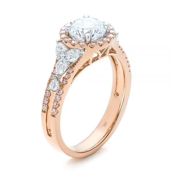 Pink And White Diamond Halo Engagement Ring - Three-Quarter View -  101953