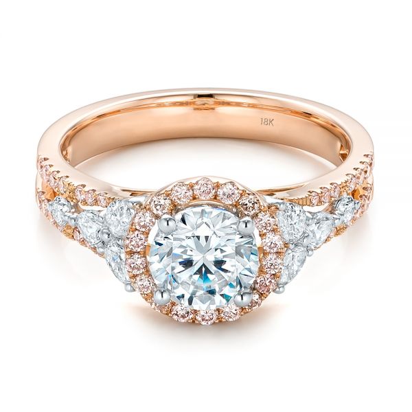 Pink And White Diamond Halo Engagement Ring - Flat View - 101953