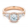 Pink And White Diamond Halo Engagement Ring - Flat View -  101953 - Thumbnail