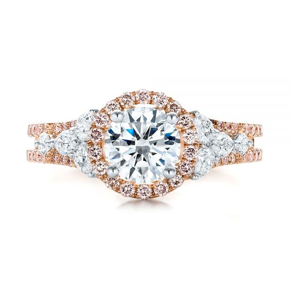 Pink And White Diamond Halo Engagement Ring - Top View -  101953