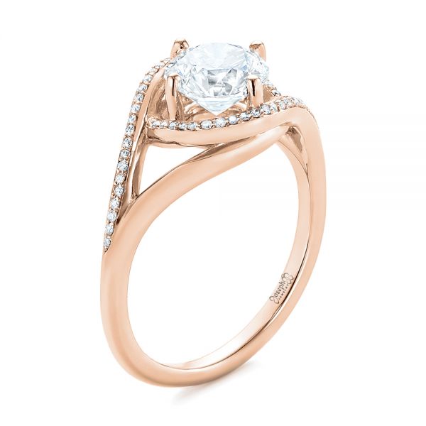 14k Rose Gold 14k Rose Gold Split Shank Wrapped Halo Diamond Engagement Ring - Three-Quarter View - 104584