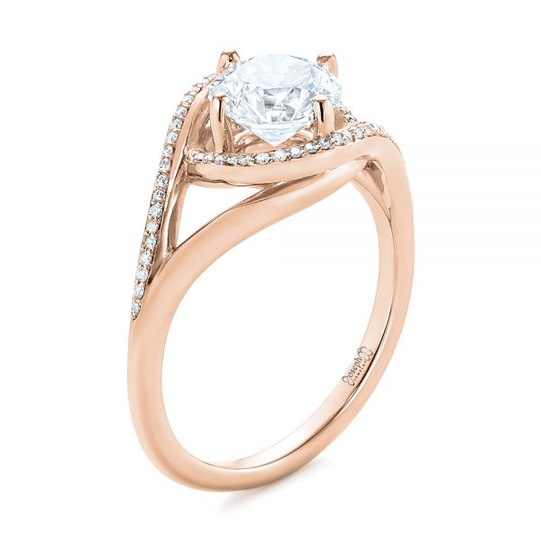 14k Rose Gold 14k Rose Gold Split Shank Wrapped Halo Diamond Engagement Ring - Three-Quarter View -  104584