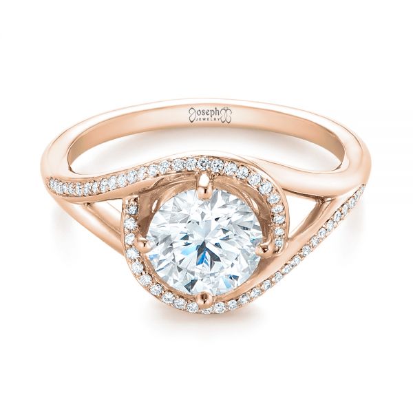 18k Rose Gold 18k Rose Gold Split Shank Wrapped Halo Diamond Engagement Ring - Flat View -  104584