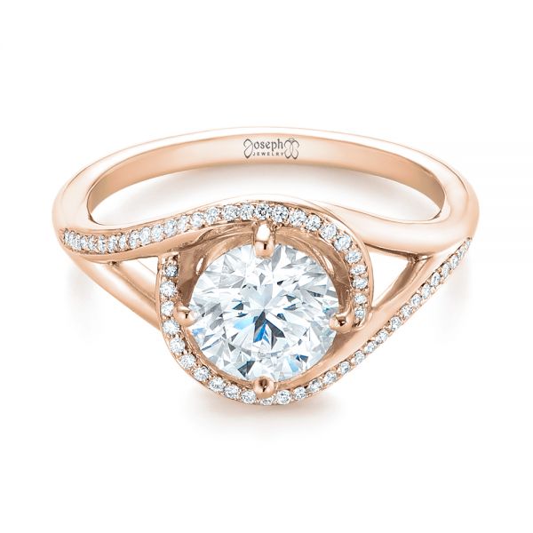 14k Rose Gold 14k Rose Gold Split Shank Wrapped Halo Diamond Engagement Ring - Flat View - 104584