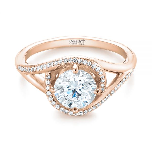 14k Rose Gold 14k Rose Gold Split Shank Wrapped Halo Diamond Engagement Ring - Flat View -  104584