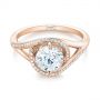 18k Rose Gold 18k Rose Gold Split Shank Wrapped Halo Diamond Engagement Ring - Flat View -  104584 - Thumbnail