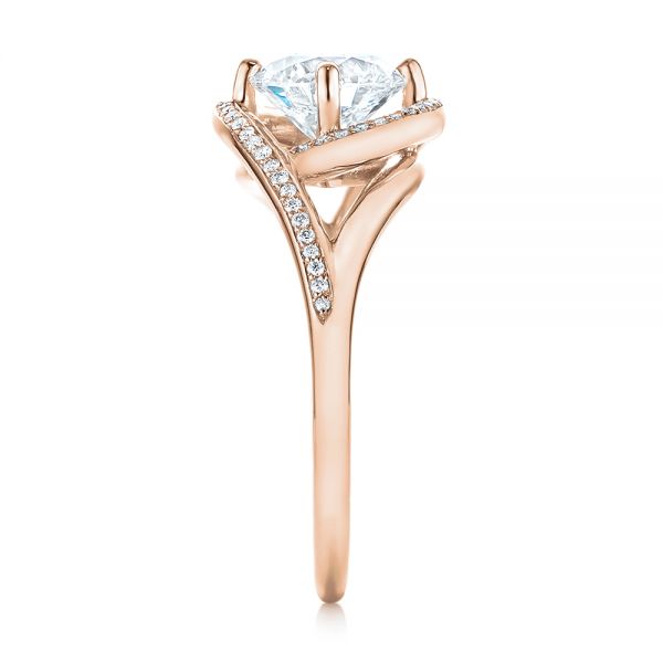 14k Rose Gold 14k Rose Gold Split Shank Wrapped Halo Diamond Engagement Ring - Side View -  104584