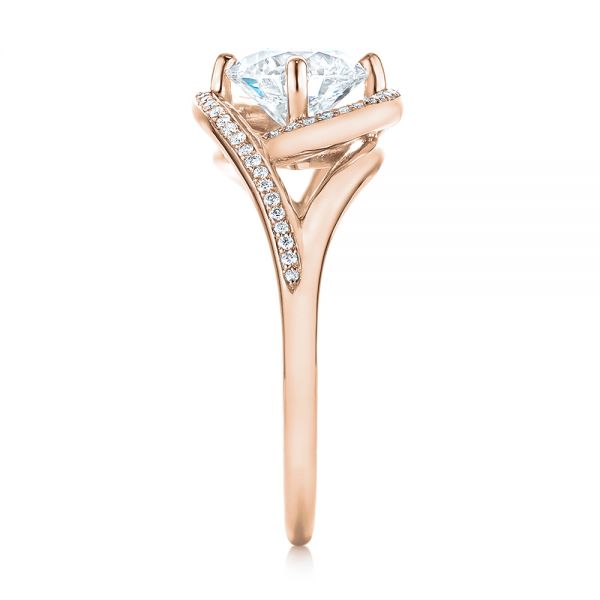 14k Rose Gold 14k Rose Gold Split Shank Wrapped Halo Diamond Engagement Ring - Side View - 104584