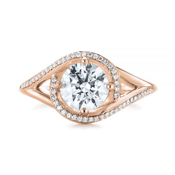 14k Rose Gold 14k Rose Gold Split Shank Wrapped Halo Diamond Engagement Ring - Top View - 104584